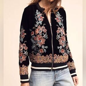 Elevenses Black Floral Embroidered Bomber Jacket
